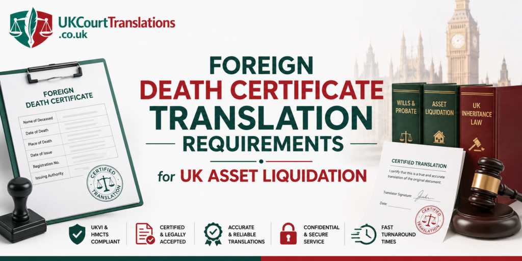 Foreign death certificate translation for UK asset liquidation